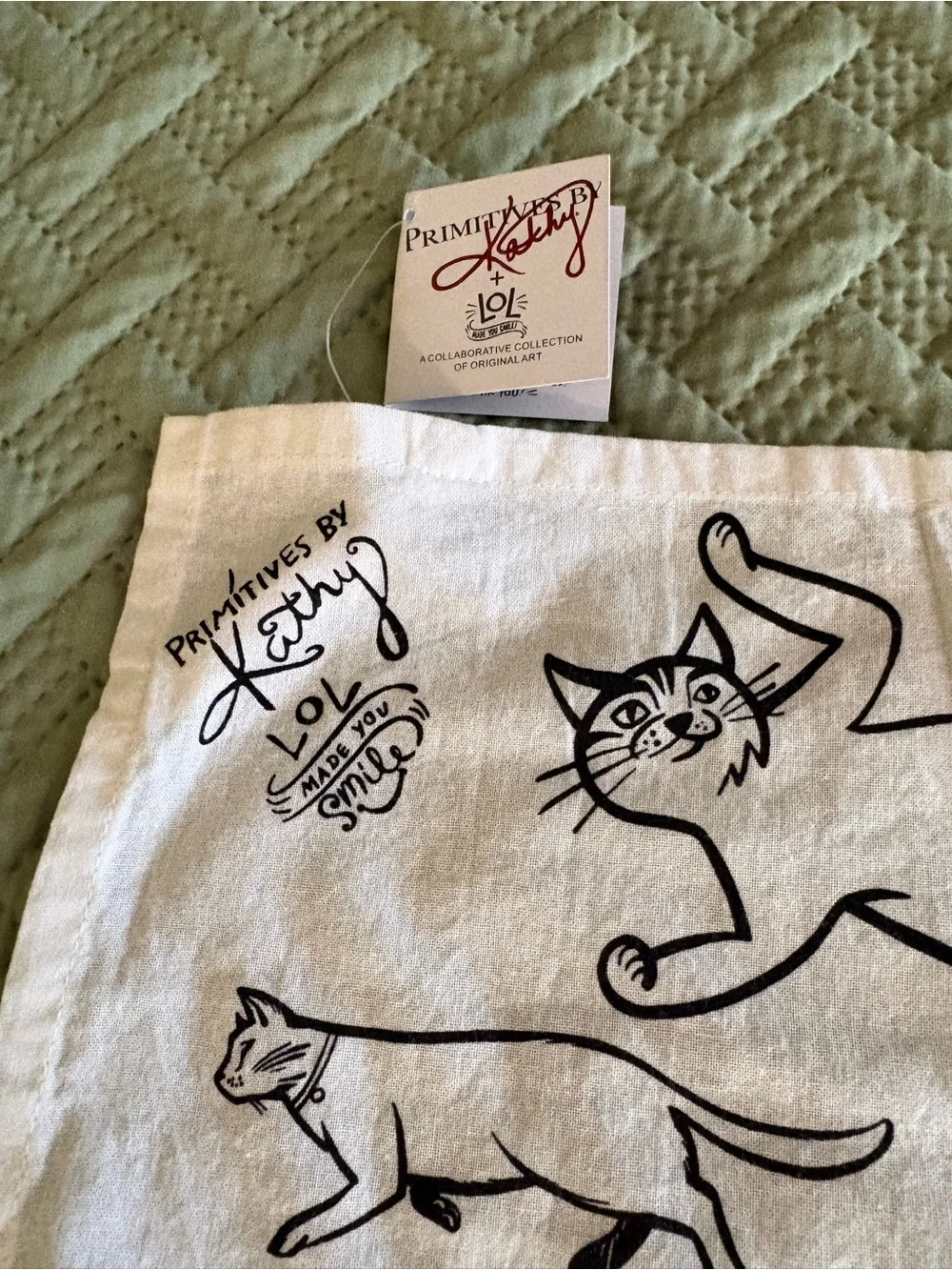 Primitives by Kathy Black and White 'I Just Freakin' Love Cats!' Kitchen Towel